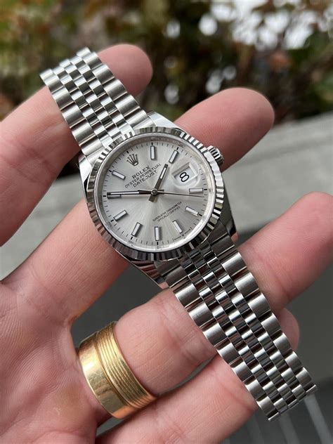 rolex datejust silver dial wrist|rolex datejust 36 thickness.